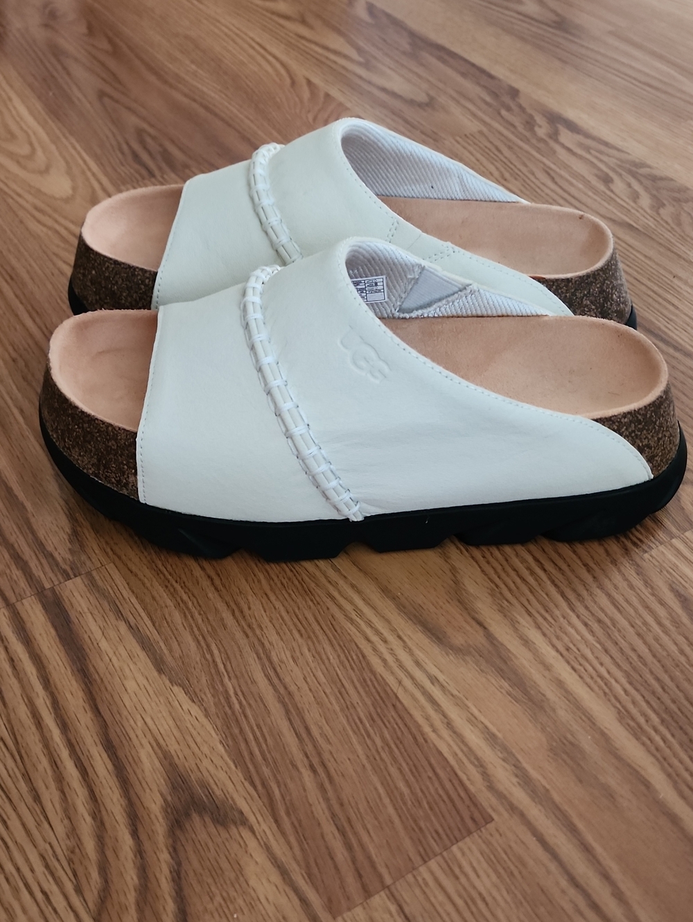UGG White Suede Sunskip Slide Clogs with Cork Detail